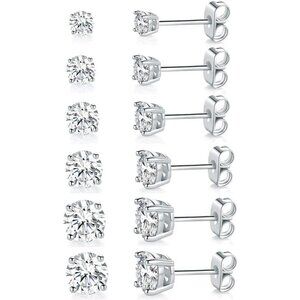 6 set stud Sterling Silver Dainty Huggie Cubic Zirconia Hoop Earrings for Women